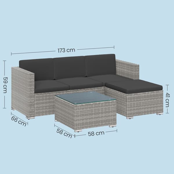 Trädgårdsmöbelset för balkong/terrass - PE polyrattan - soffa 173 cm - inklusive dynor