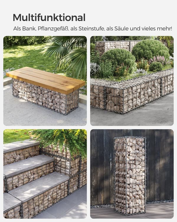 Gabion i galvaniserat stål - nätlåda - plantering - 5 x 10 cm - 100 x 30 x 30 cm