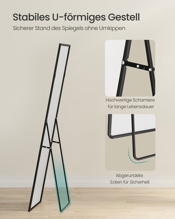 Kroppsspegel med stabil ram | Bläcksvart | 150x40 cm
