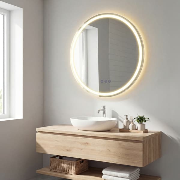Rund badspegel med LED-belysning | Vit