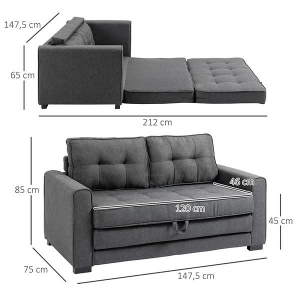 2-sits bäddsoffa, utdragbar | Färg: Grå | Mått: 75x147,5x85 cm