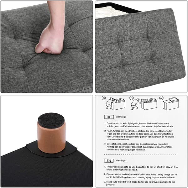 Hocker - Puff med förvaringsutrymme - Mörkgrå - 76 x 38 x 40 cm