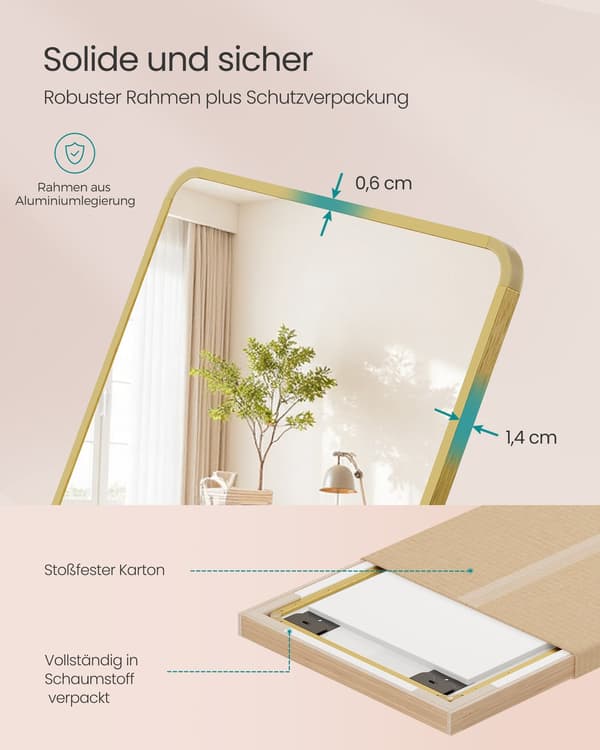 Rektangulär spegel | Ljus guld | 40x120 cm