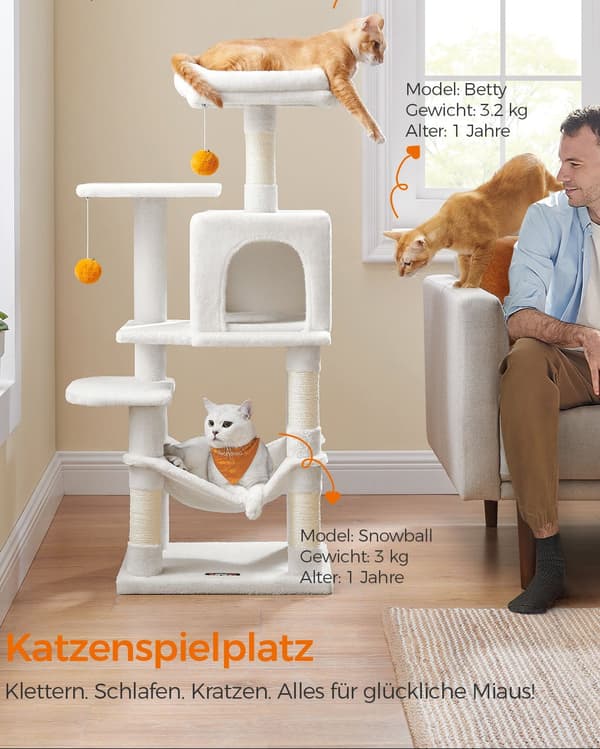 Kattskrapstolpe - Gräddvit kattträd - Sisal - 45 x 35 x 112 cm - Robust design