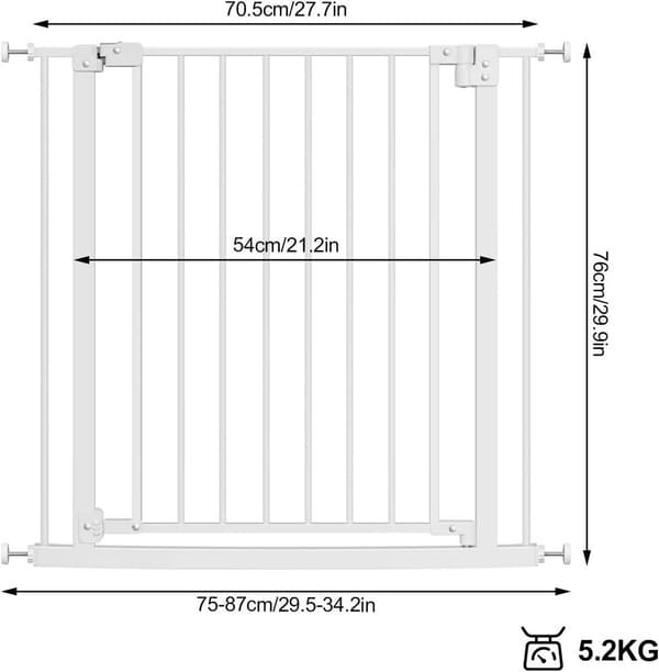 Trappgrind och dörrgrind 75-87 cm dubbelsidig vridbar | Vit | 75-87x2,5x76 cm
