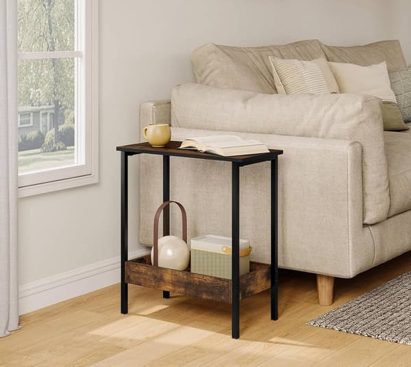 Sidobord med 2 plan av metall och trä | Rustik brun | 50x25x55 cm