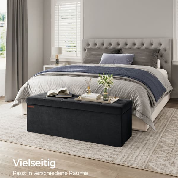 Förvaringsbänk med sammetssits - 131 l - bläcksvart - 38 x 110 x 38 cm
