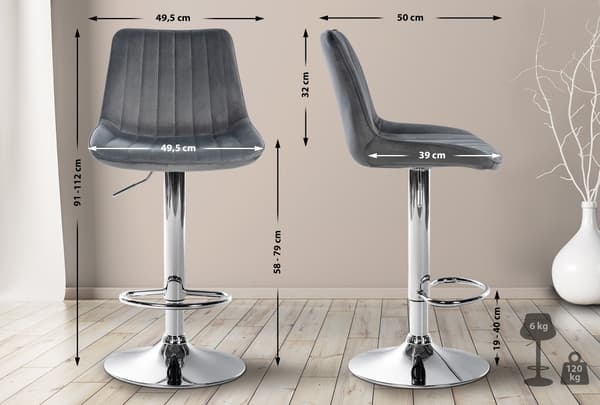 Barstol sammet - sammetpall - Justerbar höjdekonomi