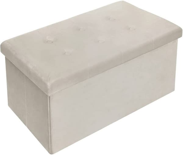 Hopfällbar soffa med förvaringsutrymme och sammetssits | Gräddvit | 76x37,5x38 cm