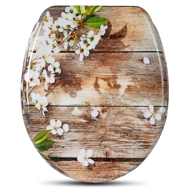 Duroplast toalettsits med soft close och blommönster Vit