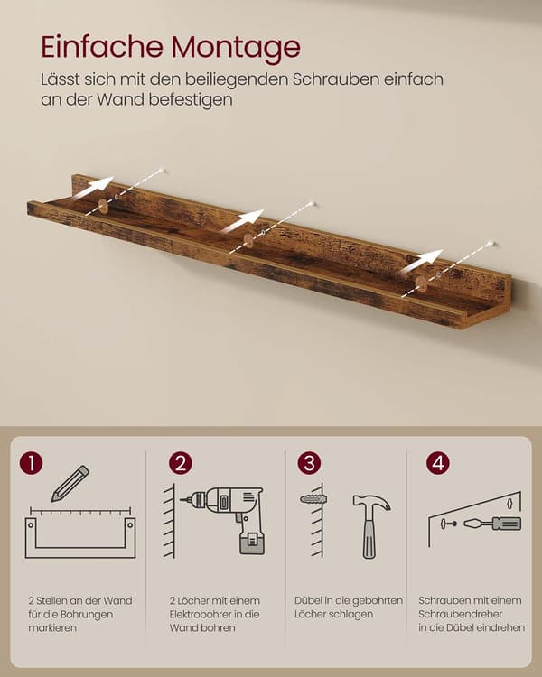 Vägghyllor set om 2 - flytande - 10 x 80 x 5/2 cm - brun MDF