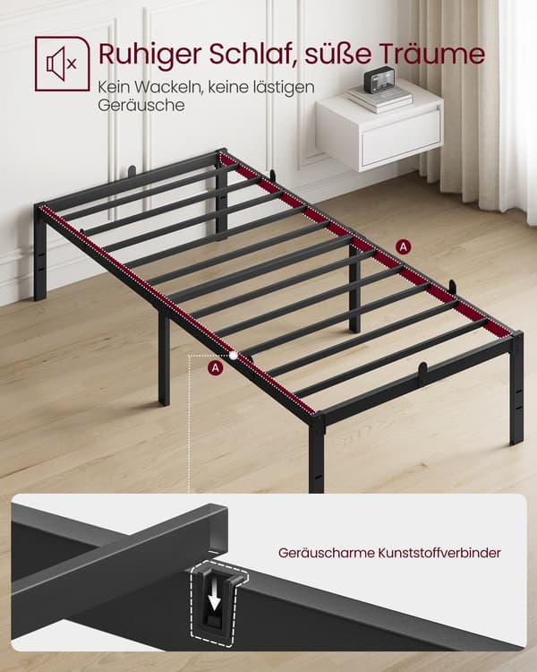 Sängstomme i metall med förvaring för sovrum | Bläcksvart | 90x200x40,6 cm