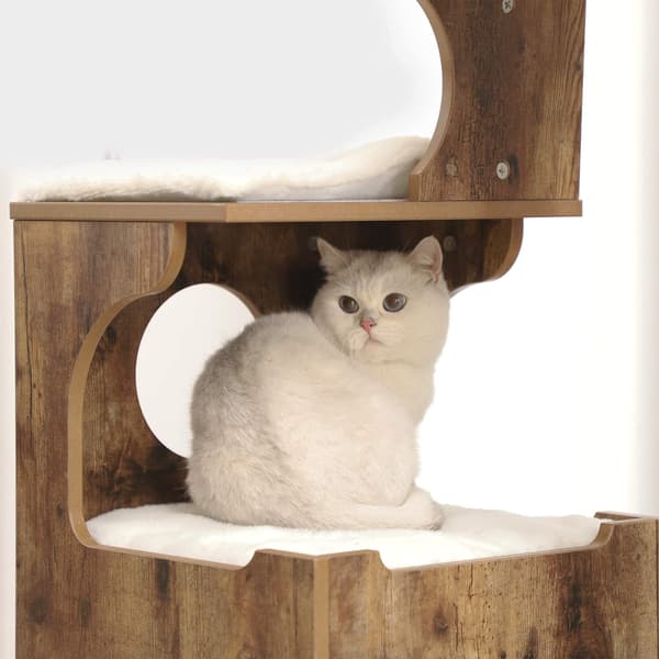 Kattskrapstolpe med katthus, sisal, vit/brun - 66 x 42 x 88 cm