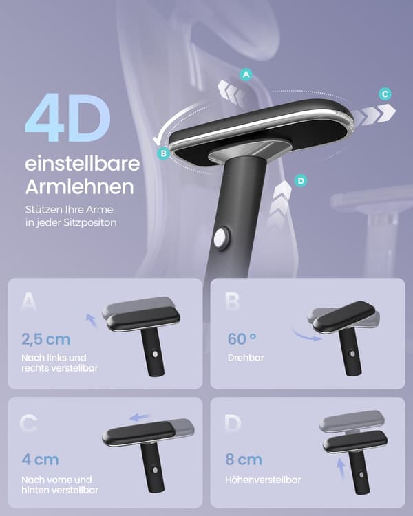 Ergonomisk kontorsstol med justerbart stöd | Bläcksvart | 70x70x112-136 cm
