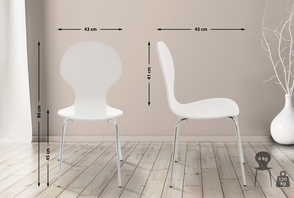 4x Ergonomic Stacking Chair - Besökstol - Space -Saving Design | Färg: Vit