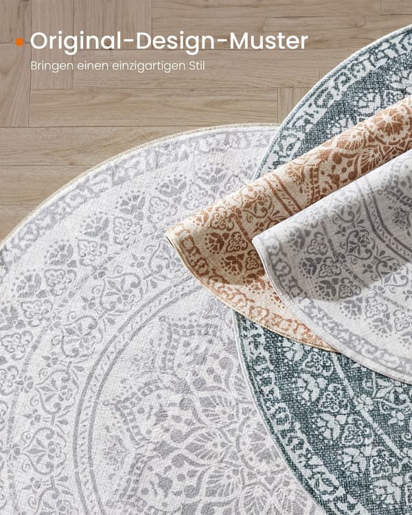 Rund boho matta – duvgrå – polyester/filt/TPR – Ø120 cm – lätt