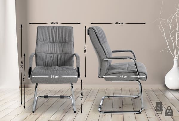 Besöksstol, träningsstol - Bekväm och ergonomisk designfärg: ljusgrå