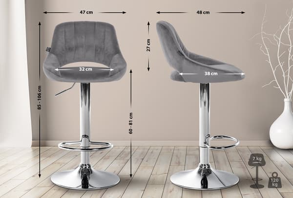 Uppsättning av 2 sammet barstolar - moderna avföringar - justerbar och 360 ° roterbar