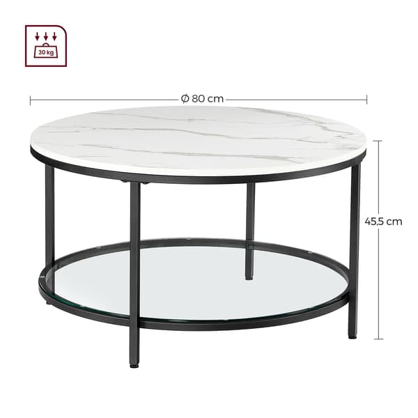 Soffbord i vit marmorlook - modernt - stål, härdat glas - 80 x 44,5 cm