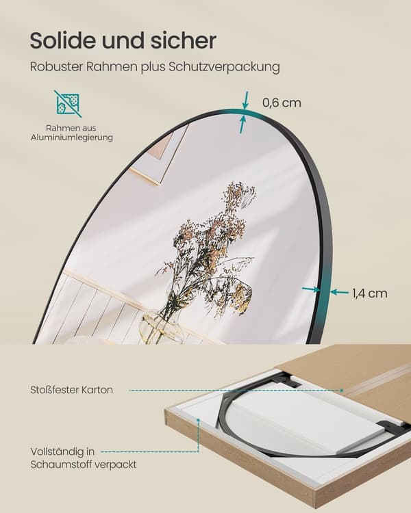 Kroppsspegel 120 x 40 cm - Böjd - Bläcksvart - Härdat glas