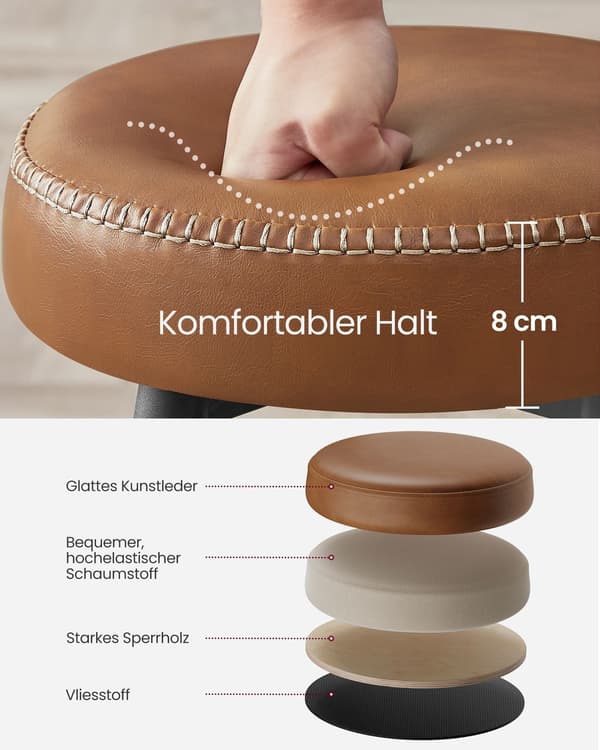 Barstolar set om 2, konstläder, karamellbrun, stålram, 51,6 x 51,6 x 76,2 cm