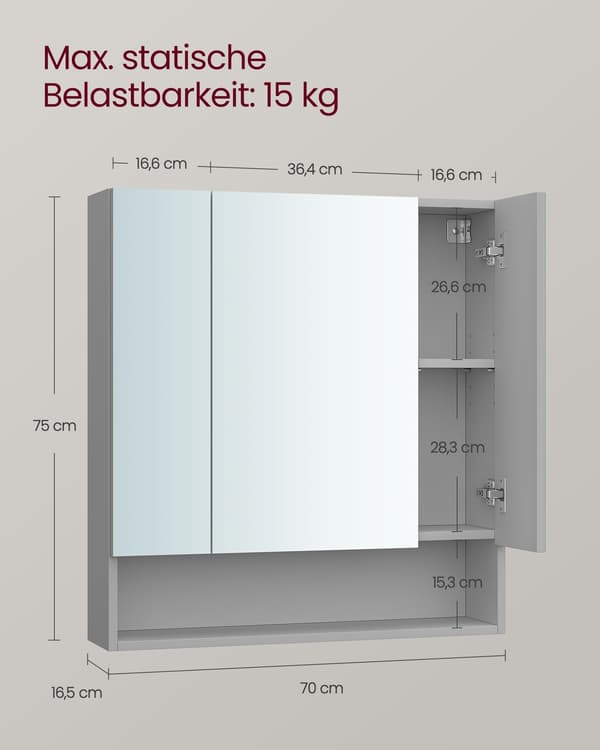 Badrumsskåp duvgrått - spånskiva och glas - modernt - 16,5 x 70 x 75 cm