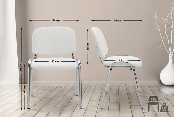 Stackstol - Konferensstol - Artificial Leather & Stable Metal - Space -sparande stapelbar | Färg: Vit