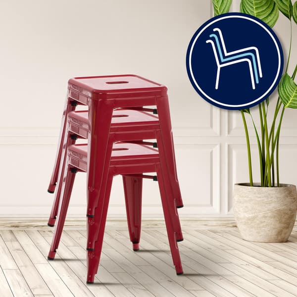 Modern stapelbar pall - Barstol - Space -Saving Design | Färg: Röd