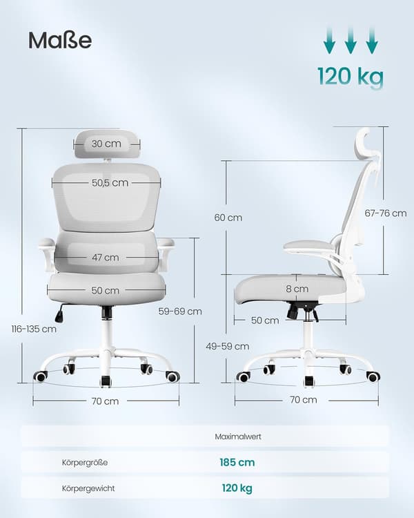 Grå snurrstol - vridbar sits - stålram - 64 x 71,5 x (116-135) cm