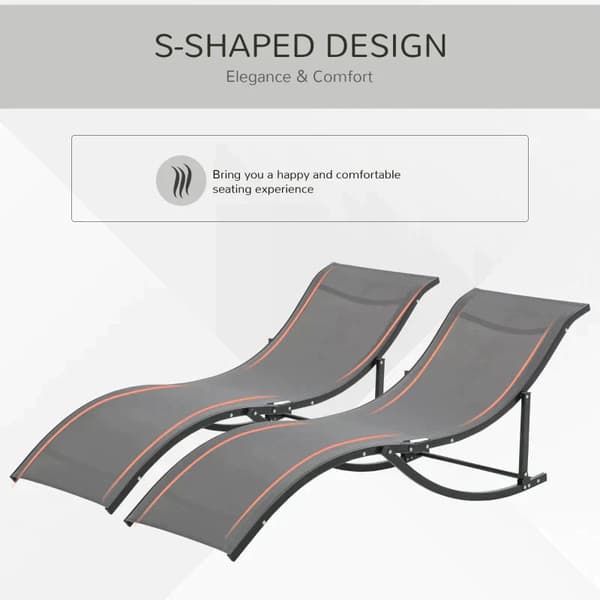 Set med 2 solstolar - S-formad solstol | Färg: Grå | Mått: 61x165x63 cm
