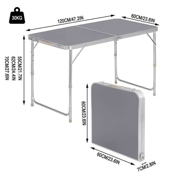 Campingbord fällbart bord justerbart trädgårdsbord | Grå | 60x120x55/62/70 cm
