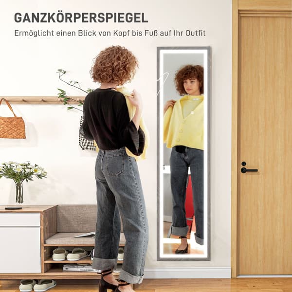 LED helkroppsspegel - Grå, dimbar med touchkontroll | Färg: Grå