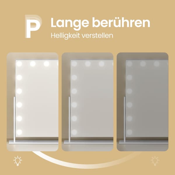 Sminkspegel med LED-belysning, touchfunktion | Vit | 90x12x65 cm