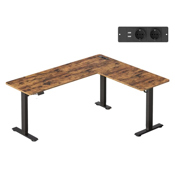 L-format hörnskrivbord, höj- och sänkbart | Brun | 190x155x72-120 cm