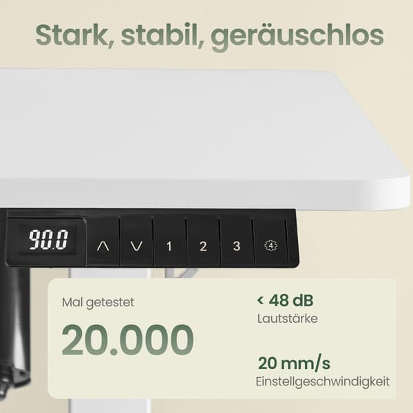 Höjdjusterbart skrivbord med minnesfunktion | Vit-grå | 180x80x72-120 cm