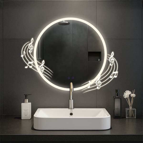 Rund badrumsspegel - väggspegel - Bluetooth, LED -belysning och anticondens -funktion
