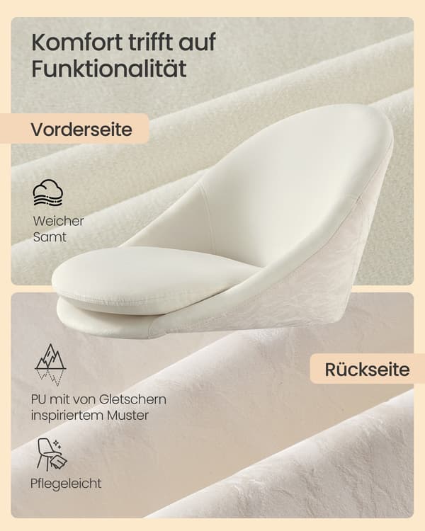 Kontorsstol justerbar med vadderad dyna | Gräddvit | 60x60x80-90 cm