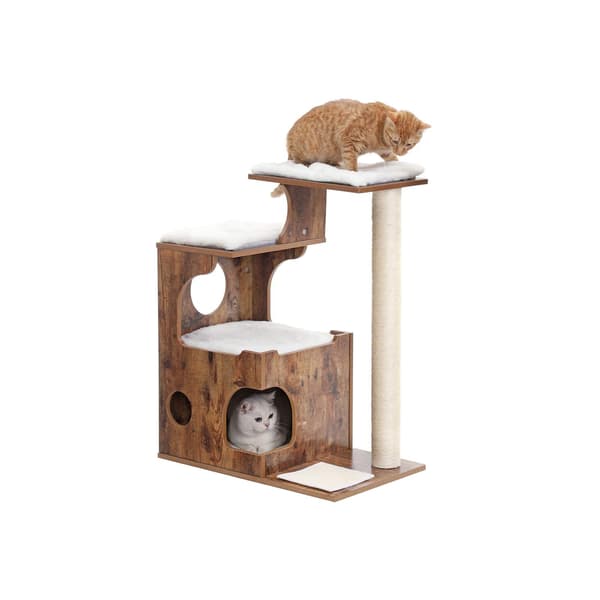 Kattskrapstolpe med katthus, sisal, vit/brun - 66 x 42 x 88 cm