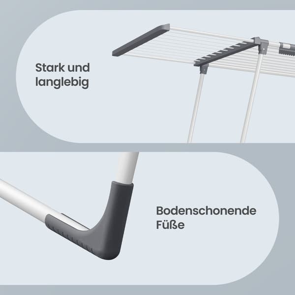 Droogrek met uitschuifbare vleugels | Vit-grå | 113,5-200x62,5x90 cm