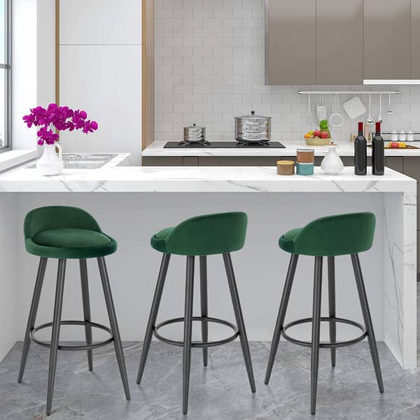 Set med 2 barstolar med sammetsfotstöd | Mörkgrön | 37,5x34x78,5 cm