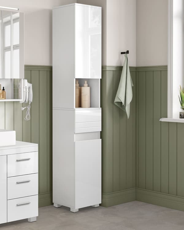 Badrumsskåp vit - MDF - 30 x 30 x 170 cm - gott om förvaringsutrymme