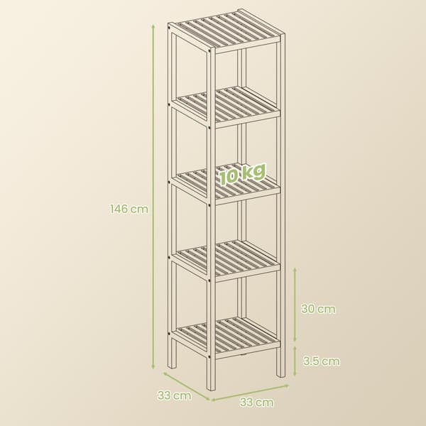 Smalt badrumsskåp 5 våningar bambu 33x33x146 cm