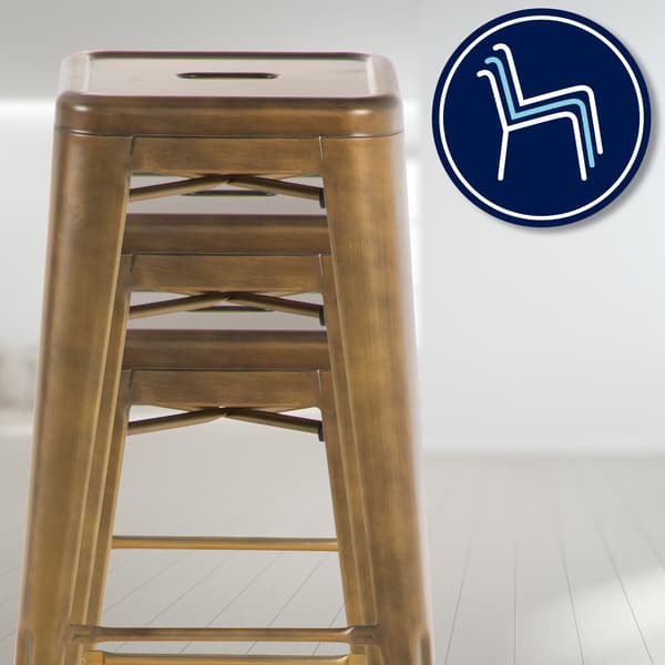 Uppsättning av 2 barstolar - Högpallar - Stackbar, Space -Saving Design | Färg: Guld