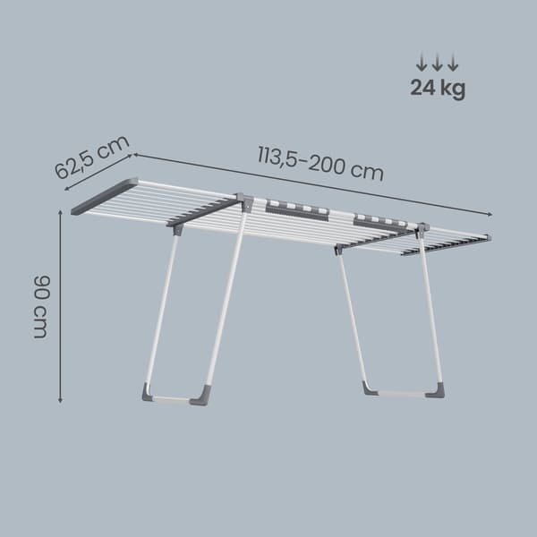 Droogrek met uitschuifbare vleugels | Vit-grå | 113,5-200x62,5x90 cm