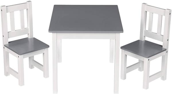 Barnbord med 2 stolar | Vit-grå | 60x50x48,5 cm