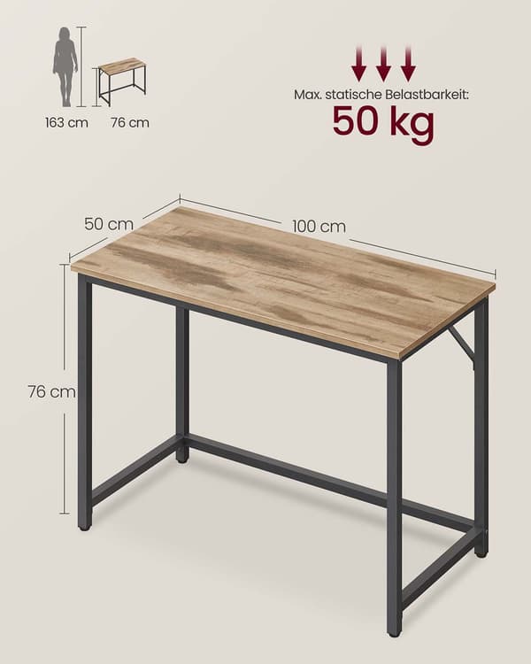 Skrivbord - Arbetsbord - Robust - 100 x 50 x 76 cm - Brun/Svart
