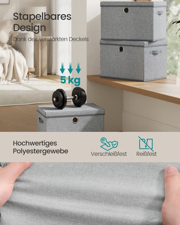 Förvaringsboxar med lock 3-delat set | Duva grå | 43x30x30 cm
