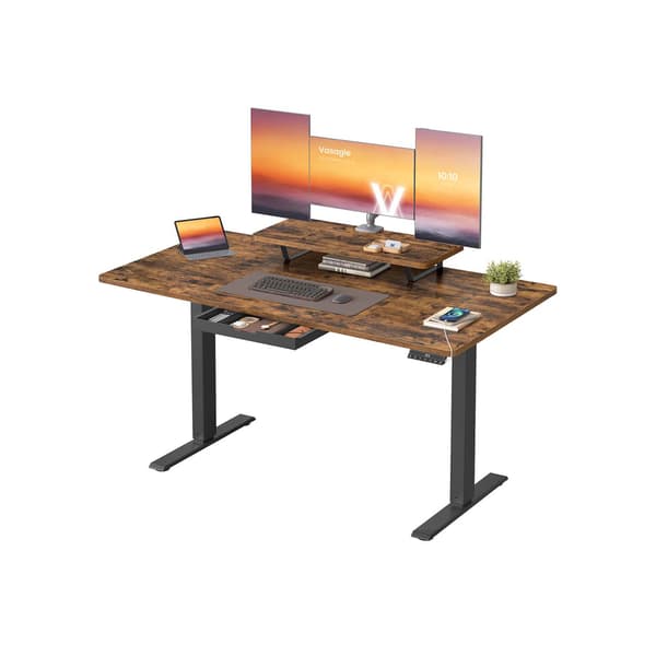 Höjdjusterbart skrivbord - elektrisk sittställning - USB - brun - 140 x 70 cm