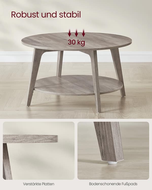 Soffbord i trä, brunblandat, runt, 80 cm diameter x 45 cm högt