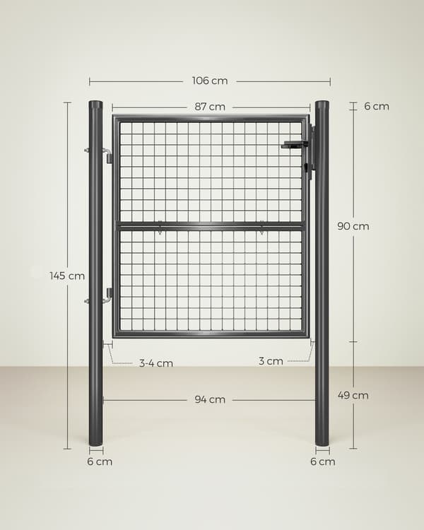 Grå trädgårdsgrind av galvaniserat stål - väderbeständig - 106 x 100 x 150 cm